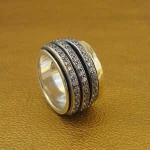 Hadar Designers swivel zircon ring sz 4.5, 5 9k yellow gold sterling silver (I r