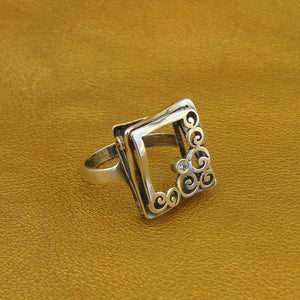 Hadar Designers Filigree Handmade Sterling Silver Zircon Ring sz 7.5,8, 8.5 (MsY