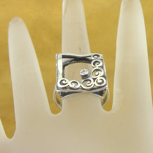Hadar Designers Filigree Handmade Sterling Silver Zircon Ring sz 7.5,8, 8.5 (MsY