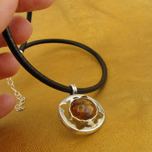 Load image into Gallery viewer, Hadar Designers Black Leather Amber 925 Silver Pendant Handmade Sophisticated (H