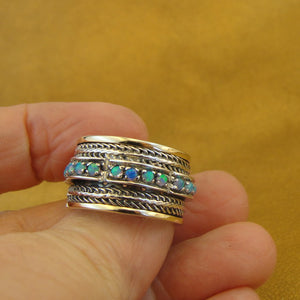Hadar Designers 9k Yellow Gold 925 Silver Opal Ring 6.5, 7 Handmade Swivel(SN) y