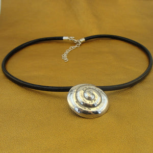 Hadar Designers black leather 925 sterling silver pendant handmade art gift (h