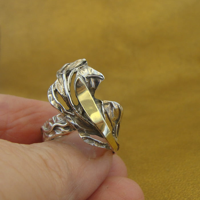 Hadar Designers Yellow Gold 925 Silver Floral Ring size 8,8.5 Handmade (VS) Y