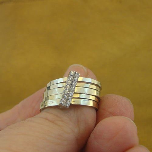 Hadar Designers Yellow 9k Gold 925 Silver Zircon Multi Ring 6.5,7,7.5,8,9 (I r564) y