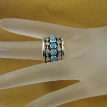 Load image into Gallery viewer, Hadar Designers 9k Yellow Gold Sterling Silver Zircon Opal Ring sz 7.5, 8 Handmade (sn) Y