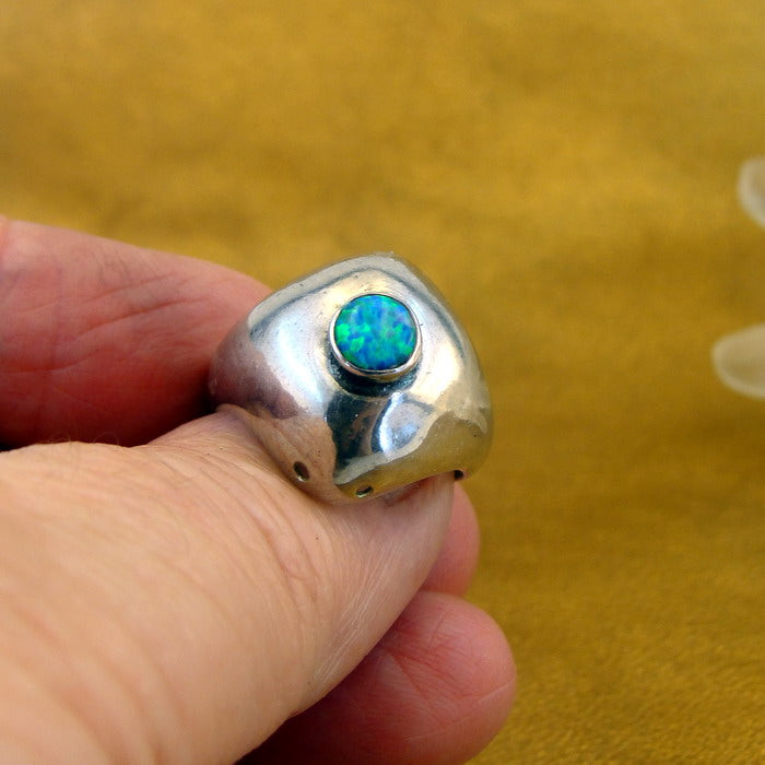 Hadar Designers Blue Opal Ring 7.5, 8 Handmade 925 Sterling Silver (H)