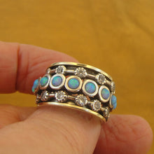 Load image into Gallery viewer, Opal Swivel Ring 9k Gold Sterling Silver CZ  6.5,7 Handmade Hadar Designers  (sn)Y
