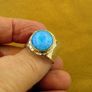Hadar Designers Handmade 9k Yellow Gold 925 Silver Opal Ring 6,7,8,9,10 (I r137