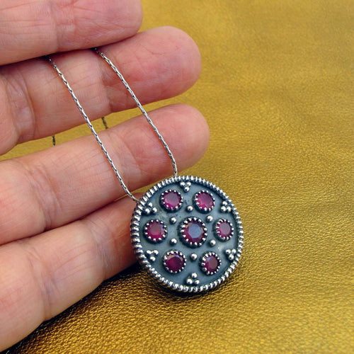 Red Ruby Pendant 925 Sterling Silver Handmade Art Hadar Designers () LAST