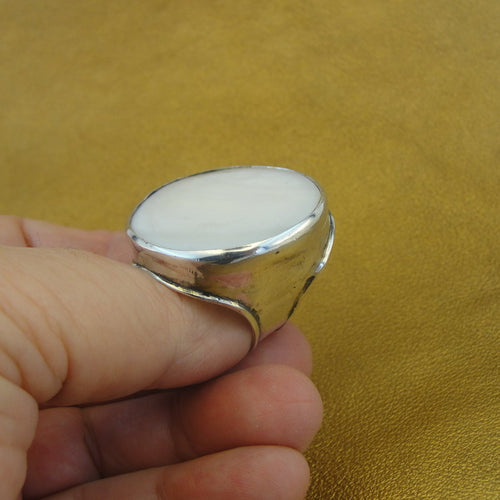 Hadar Designers Motger of Pearl MOP Ring Sterling Silver Huge 7.5,8,8.5 (H 186)y