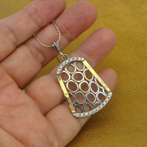 Hadar Designers 9k Yellow Gold 925 Silver Zircon Pendant Artist Handmade (ms)