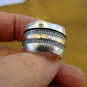 Sterling Silver Swivel 9k Rose Gold  Ring 7,7.5 Handmade  Hadar Designers (sp) LAST