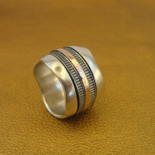 Load image into Gallery viewer, Sterling Silver Swivel 9k Rose Gold  Ring 7,7.5 Handmade  Hadar Designers (sp) LAST
