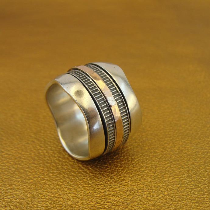 Sterling Silver Swivel 9k Rose Gold  Ring 7,7.5 Handmade  Hadar Designers (sp) LAST