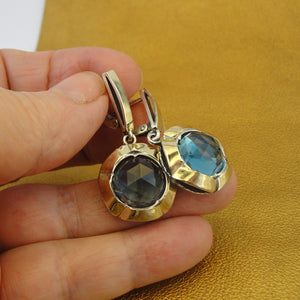 Hadar Designers Handmade 9k Yellow Gold 925 Silver Blue Topaz Z Earrings(MS)SALE