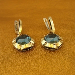 Hadar Designers Handmade 9k Yellow Gold 925 Silver Blue Topaz Z Earrings(MS)SALE