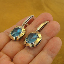 Load image into Gallery viewer, Hadar Designers Handmade 9k Yellow Gold 925 Silver Blue Topaz Z Earrings(MS)SALE