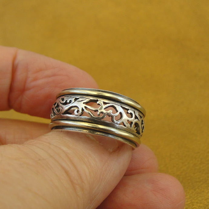 Hadar Designers Filigree 9k Yellow Gold Sterling Silver Ring 7.5,8,8.5 () LAST