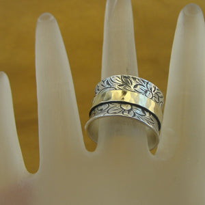 Hadar Designers Floral 925 Silver 9k Yellow Gold Ring 6.5,7,7.5 Handmade () SALE
