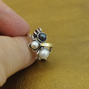 Hadar Designers Pearl Ring 5.5,6,8,8.5 Handmade 9k Yellow Gold 925 Silver (ms) Y