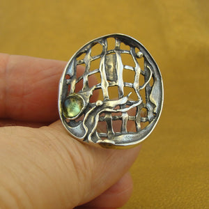 Hadar Designers Peridot Ring 6.5,7,7.5,8,8.5,9 Handmade Sterling Silver (H 114)y