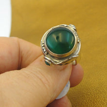 Load image into Gallery viewer, Hadar Designers Green Agate Ring 925 Sterling Silver size 7.5,8 Handmade (H)LAST