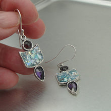 Load image into Gallery viewer, Roman glass amethyst earrings 925 sterling silver cz handmade Hadar Designers(as