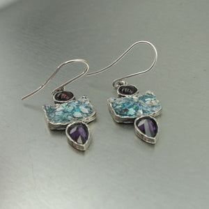 Roman glass amethyst earrings 925 sterling silver cz handmade Hadar Designers(as