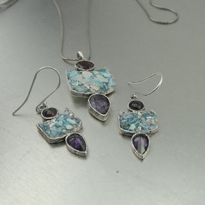 Roman glass amethyst earrings 925 sterling silver cz handmade Hadar Designers(as