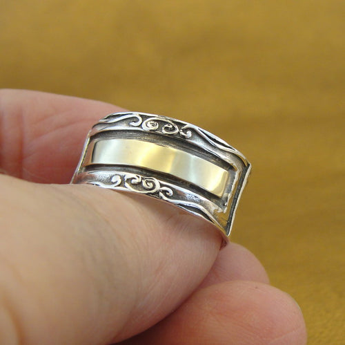 Hadar Designers 9k Yellow Gold 925 Sterling Silver Ring 8/5, 9 Handmade (H) SALE