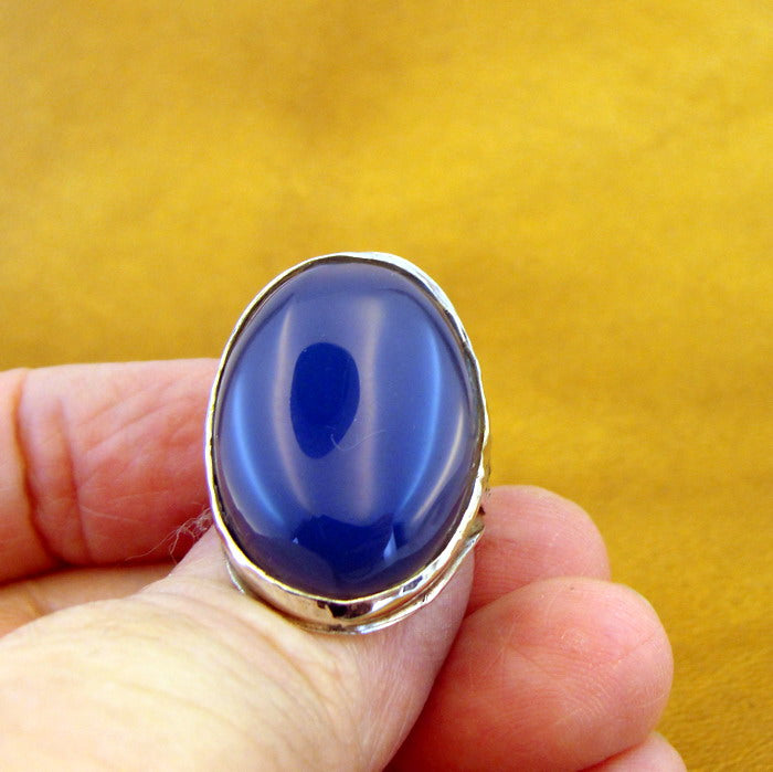 HUGE Natural Blue agate Ring 925 sterling silver,  handmade Hadar Designers (h 184)y