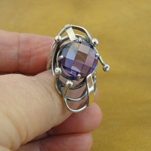 Load image into Gallery viewer, Hadar Designers 9k Yellow Gold 925 Silver Amethyst cz Ring 8,8.5 Handmade ()LAST
