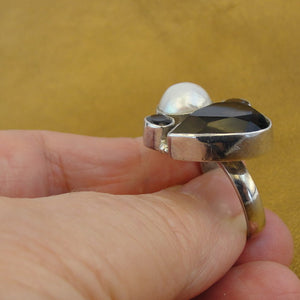 Hadar Designers Pearl Garnet Smoky Ring Sterling Silver Statement 7,7.5,8,8.5()y
