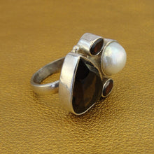 Load image into Gallery viewer, Hadar Designers Pearl Garnet Smoky Ring Sterling Silver Statement 7,7.5,8,8.5()y