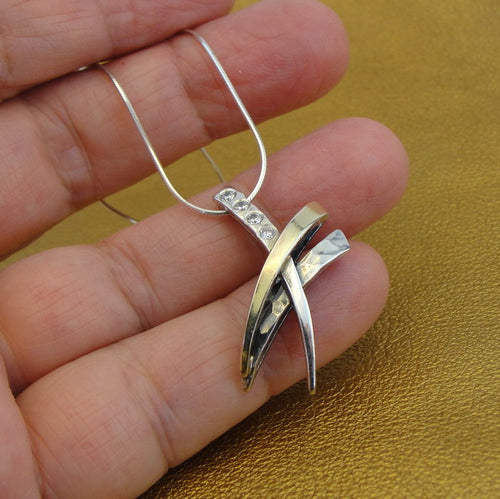 Hadar Designers Modern Zircon Pendant 9k Yellow Gold 925 Silver pendant (ms)y