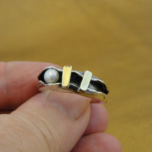 Load image into Gallery viewer, Hadar Designers Pearl Ring 7,7.5, Wild Handmade 9k Yellow Gold 925 Silver ()LAST