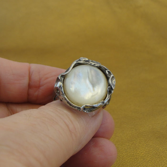 Hadar Designers Mother of Pearl MOP 925 Silver Ring sz 7.5,8,8.5 Handmade (H) y