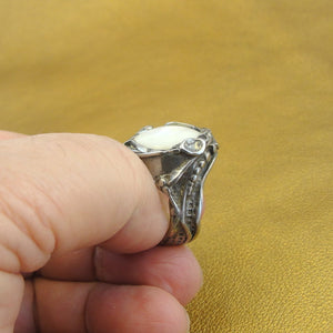 Hadar Designers Mother of Pearl MOP 925 Silver Ring sz 7.5,8,8.5 Handmade (H) y