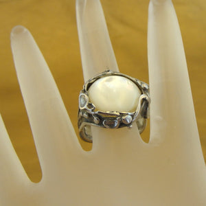 Hadar Designers Mother of Pearl MOP 925 Silver Ring sz 7.5,8,8.5 Handmade (H) y