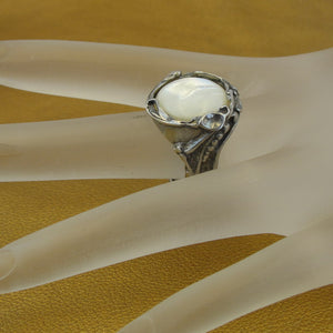 Hadar Designers Mother of Pearl MOP 925 Silver Ring sz 7.5,8,8.5 Handmade (H) y