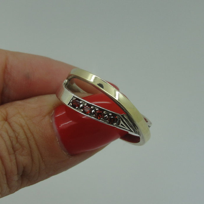 Hadar Designers 9k Yellow Gold 925 Silver Red Zircon Ring 6,7,8,9 Handmade (Ms)