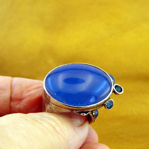 Hadar Designers Blue Agate Ring Handmade 925 Silver size 7,8,8.5,9,10 (H 102b)Y