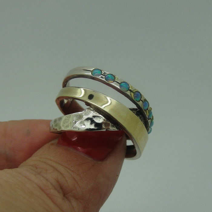 Hadar Designers Blue Opal Ring 9k Yellow Gold Sterling Silver sz 6,7,8,9 (ms)