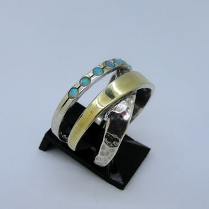Hadar Designers Blue Opal Ring 9k Yellow Gold Sterling Silver sz 6,7,8,9 (ms)