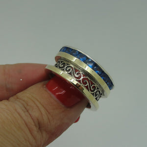 Hadar Designers 9k Yellow Gold 925 Silver Blue Zircon Ring 6,7,8,9 Handmade(Ms