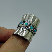 Load image into Gallery viewer, Hadar Designers Blue Opal Wide Ring 7,7.5,8 Handmade 925 Sterling Silver (H)SALE