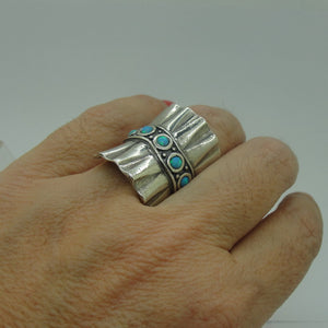 Hadar Designers Blue Opal Wide Ring 7,7.5,8 Handmade 925 Sterling Silver (H)SALE