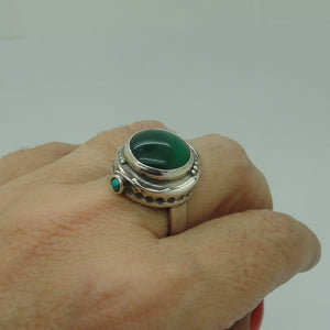 Hadar Designers Green Agate Ring 925 Sterling Silver size 7.5,8 Handmade (H)LAST