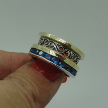Load image into Gallery viewer, Blue Zircon Ring 9k Yellow Gold 925 Silver  6,7,8,9 Handmade Hadar Designers (Ms