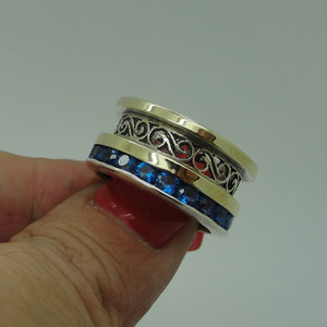 Hadar Designers 9k Yellow Gold 925 Silver Blue Zircon Ring 6,7,8,9 Handmade(Ms